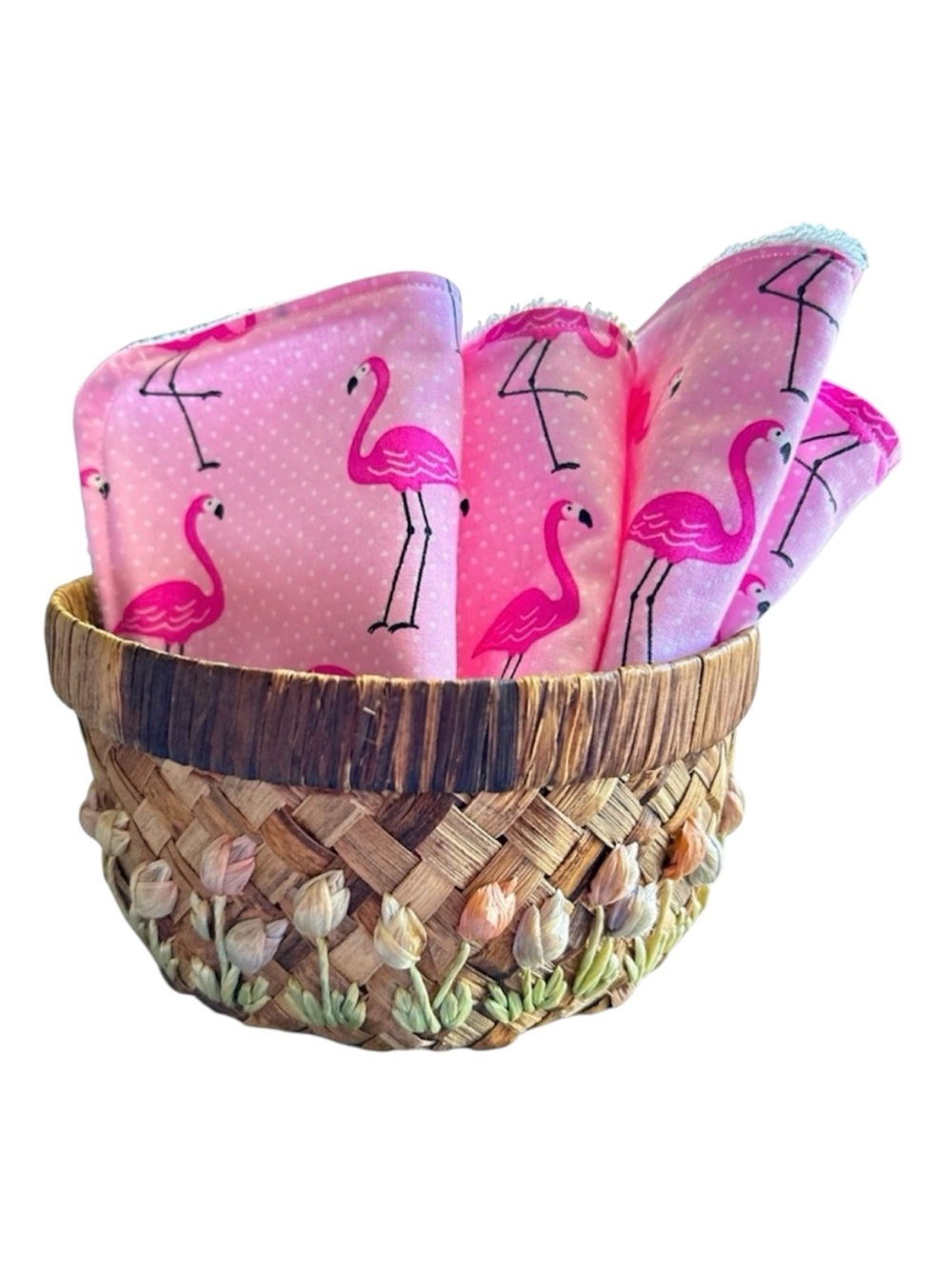 Hand Crafted Eco Friendly Pink Flamingos Reusable 100% Cotton Un Paper Towels